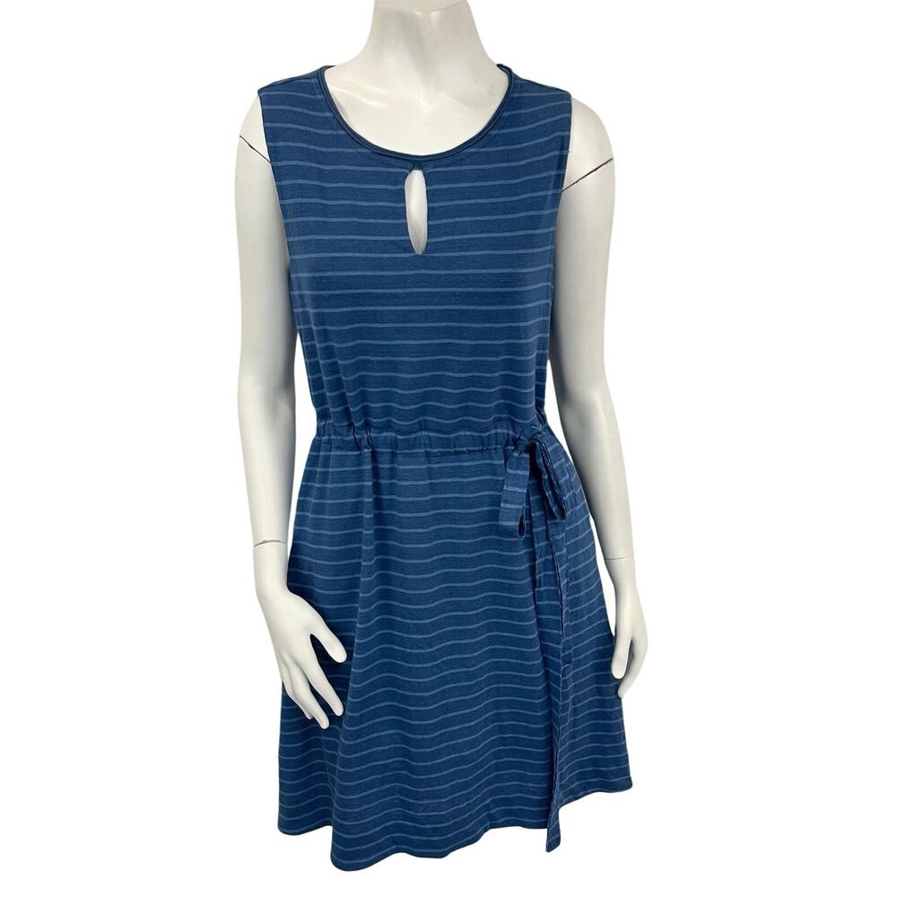 Lysse Stretchy Linen Knit Drawstring Waist Dress Pockets S Blue Nautical Resort